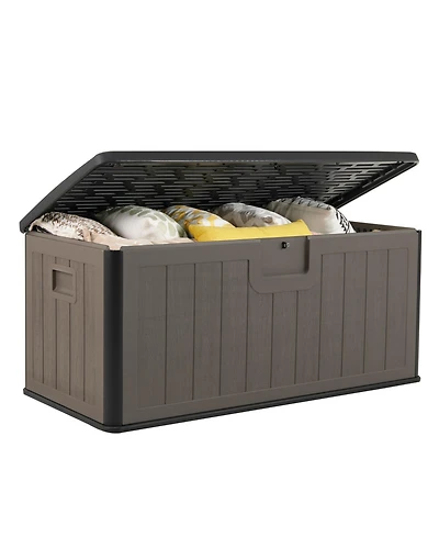 Slickblue 100-Gallon Outdoor Storage Box with Lockable Lid for Patio and Deck