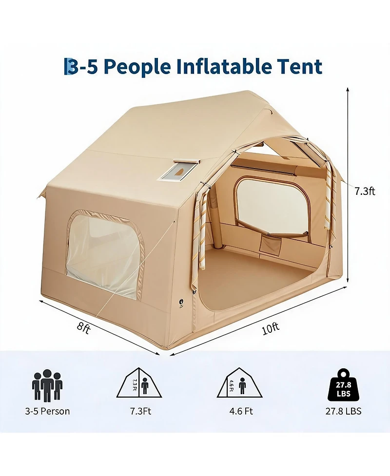 Maxsa Inflatable Camping Tent with Roof Window & Stove Jack, Waterproof Blow Up Glamping Tent for Family & Friends Outdoor Gatherings