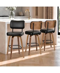 gaomon Set of 2 Bar Stools 26" Counter Height Swivel Faux Leather Seat with Backrest Bentwood Legs for Kitchen Island Home