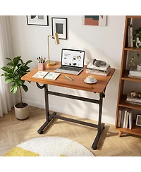 Adjustable Steel-Wood Drafting Table, 0degree(s)-90degree(s) Tilting Art Desk, 35.4" x 23.6" Workspace with Anti-Slip Lip