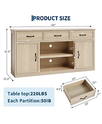 Tv Stand for Tvs Up to 65 in, Farmhouse TV Console with 3 Drawers, 2-Door Cabinets, Adjustable Shelves and Open Storage, Natural