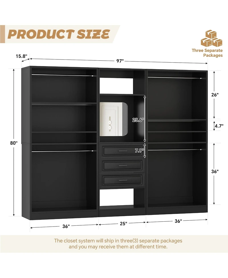 Aheaplus Closet System Set with Mirror and Shelves, Organizer Drawer