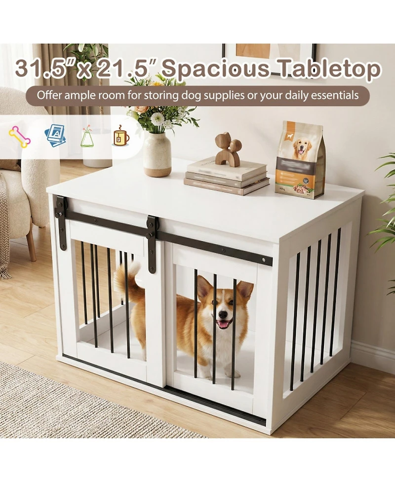 Sugift Dog Crate Furniture Heavy Duty Kennel End Table with Sliding Barn Door for Small and Medium Dogs