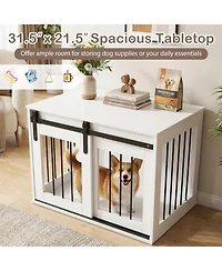 Sugift Dog Crate Furniture Heavy Duty Kennel End Table with Sliding Barn Door for Small and Medium Dogs