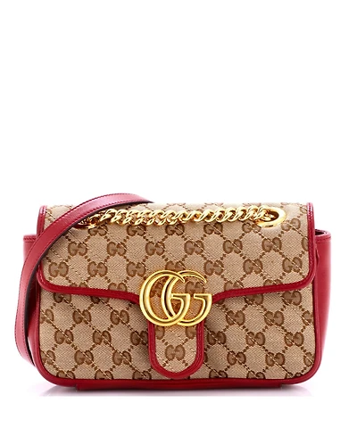 Pre-Owned Gucci Mini Gg Marmont Flap Bag Diagonal Quilted Gg Canvas with Leather