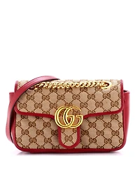 Pre-Owned Gucci Mini Gg Marmont Flap Bag Diagonal Quilted Gg Canvas with Leather