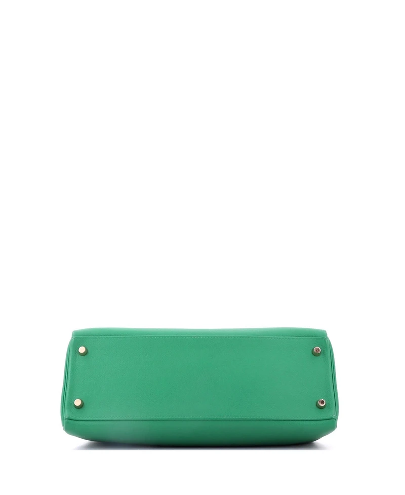 Pre-Owned Hermes Kelly 32 Handbag Green Evercolor with Gold Hardware