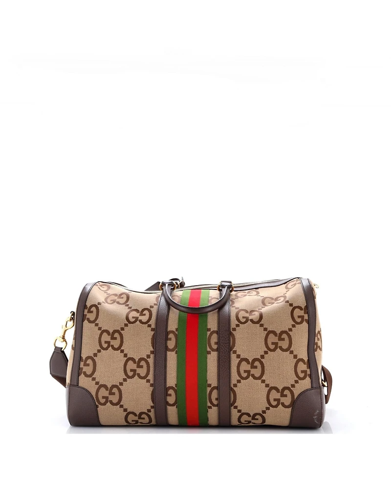 Pre-Owned Gucci Large Savoy Web Convertible Duffle Bag Jumbo Gg Canvas