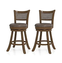 Sugift Set of 2 25 Inch Swivel Bar Stools with Leathaire Upholstery and Rattan Backrest