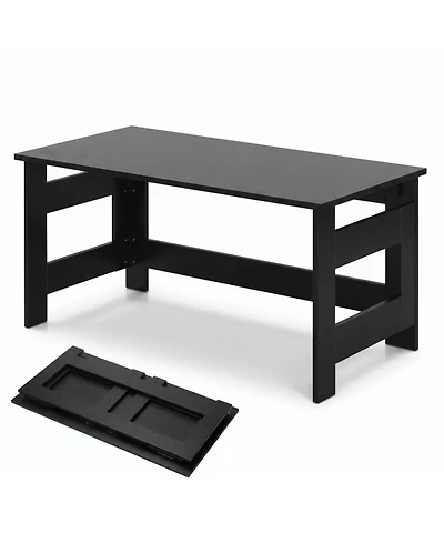 Sugift Portable Folding Floor Table Low Wooden Coffee Table with Foldable Legs
