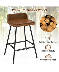 Sugift 24 Inch Industrial Bar Stool with Low Back Rubber Wood Seat and Metal Legs Counter Height Design
