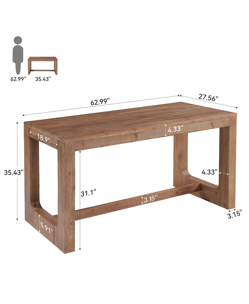 Tribesigns 63" Solid Wood Home Bar Table, Counter Height Table