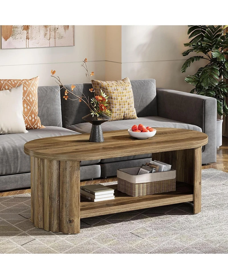 Tribesigns 47.24" Oval Coffee Table with Storage Shelf, Farmhouse