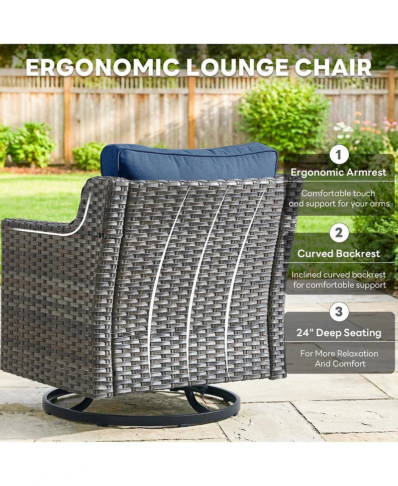 Pocassy 6pcs Patio Furniture Set Swivel Rocker Patio Chairs,Pe Wicker Outdoor Sofa Set of 2 with Ottomans and Thick Cushion