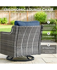 Pocassy 6pcs Patio Furniture Set Swivel Rocker Patio Chairs,Pe Wicker Outdoor Sofa Set of 2 with Ottomans and Thick Cushion