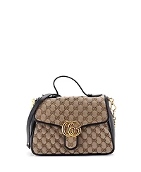 Pre-Owned Gucci Small Gg Marmont Top Handle Flap Bag Diagonal Quilted Gg Canvas with Leather