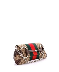 Pre-Owned Gucci Large Horsebit Web Chain Clutch Gg Canvas