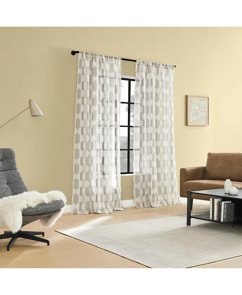 No. 918 Lucas Muted Retro Geometric Sheer Rod Pocket Curtain Panel Pair