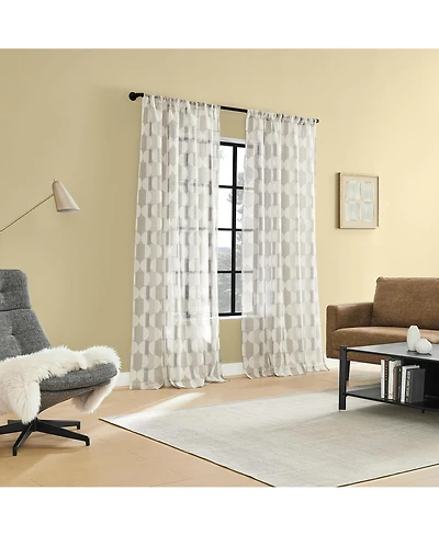 No. 918 Lucas Muted Retro Geometric Sheer Rod Pocket Curtain Panel Pair