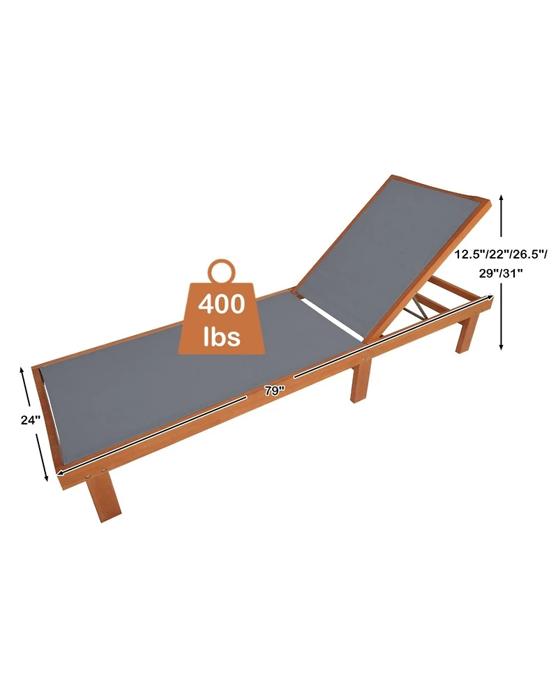 Sugift Adjustable Outdoor Wood Chaise Lounge Chair with 5-Position Backrest 400 lb Capacity