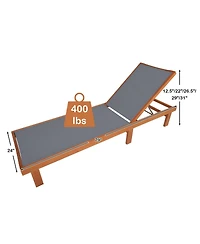 Sugift Adjustable Outdoor Wood Chaise Lounge Chair with 5-Position Backrest 400 lb Capacity