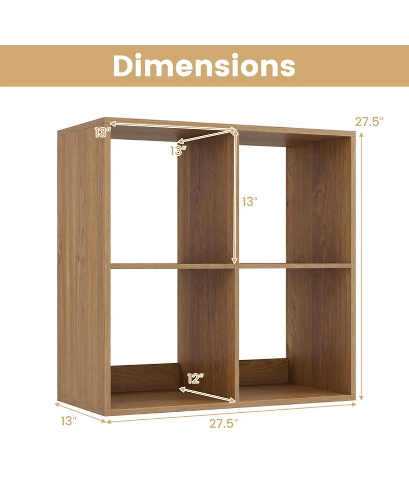 Sugift 4-Cube Bookshelf with Back Guardrail and Open Top