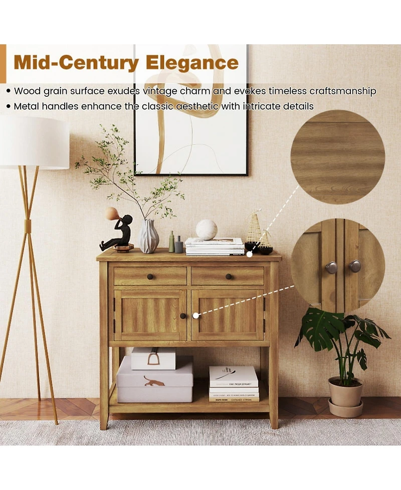 Sugift Mid-Century 36 Inch Wood Buffet Sideboard with 2 Drawers and 2 Cabinets