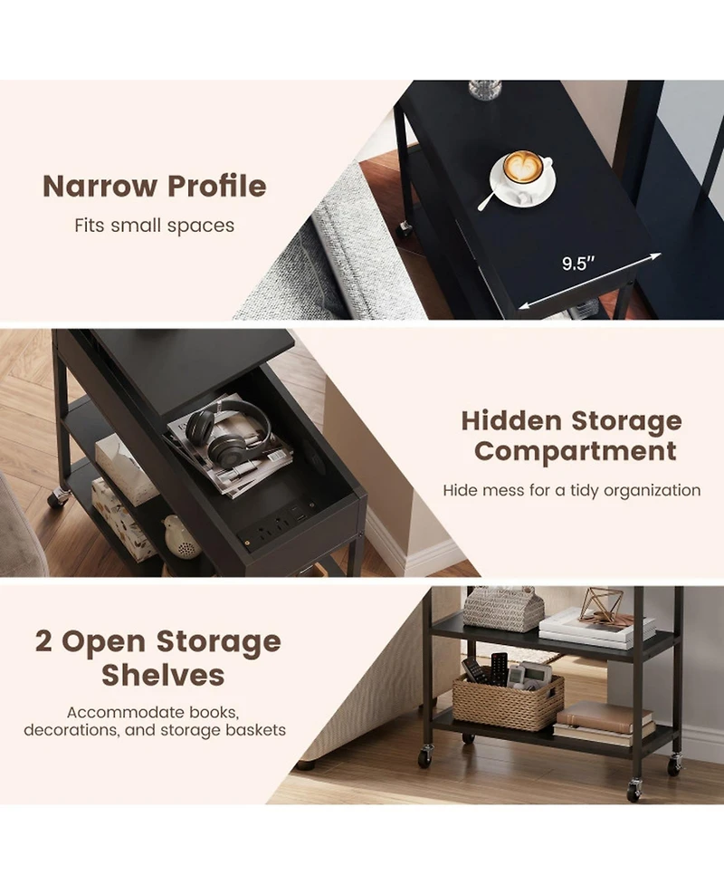 Sugift Lift Top End Table with Charging Station Hidden Compartment and Universal Wheels