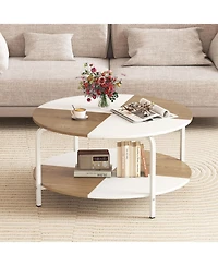 Sugift 31.5 Inch Split-Top Round Coffee Table with Metal Frame and Storage Shelf