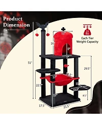 Sugift Gothic Cat Tree 51 Inch Multi-Level Castle Tower with Spider Hanging Toy and Hammock