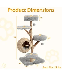 Sugift 5-Tier Wooden Cat Tree with Hand Woven Condo Plush Perches and Jute Posts