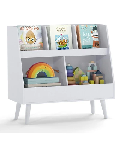 Sugift 5-Cube Kids Bookshelf and Toy Organizer with Anti-Tipping Kits and Solid Wood Legs