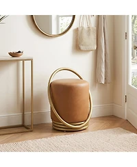 Gymax Round Vanity Stool Faux Leather Makeup Chair with Halo Design for Bedroom