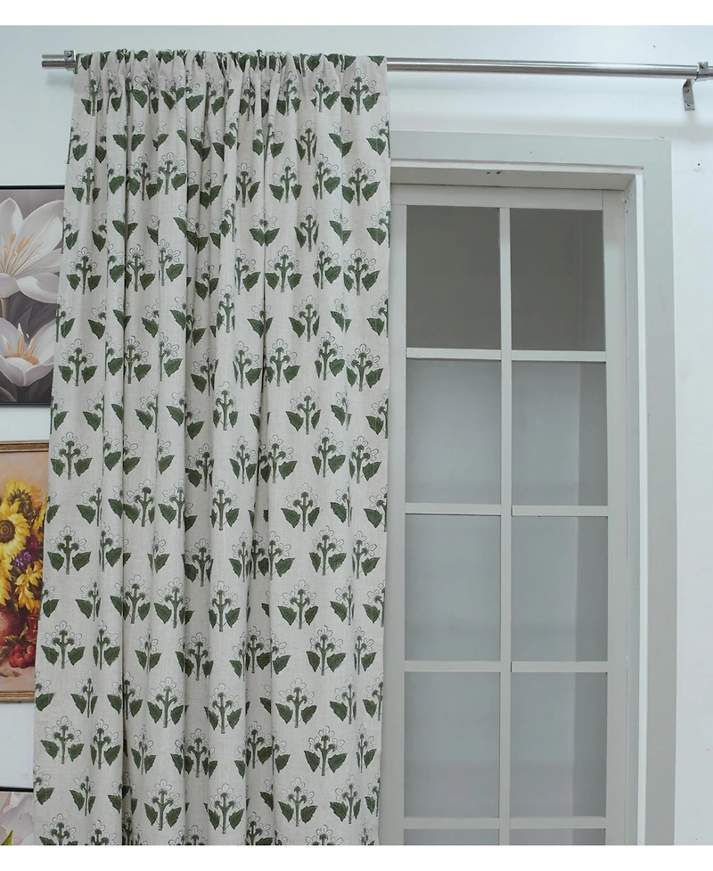 Fabdivine Chahat Handmade Block Print Floral Linen Curtains