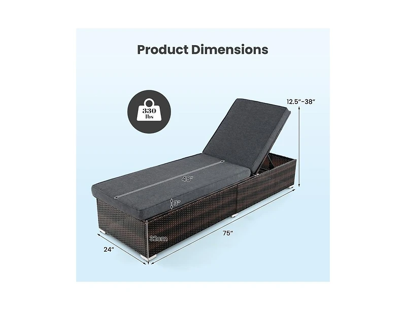 Boyel Living Patio Wicker Lounge Chair with 4-level Backrest and Long Seat Cushion
