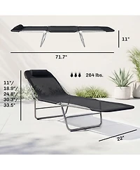 Yiortwo Folding Pool Chaise Lounge Adjustable Mesh Tanning Chair Pillow Steel Frame 264 Lbs Capacity