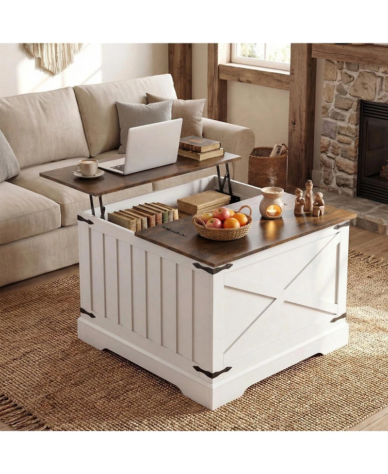 Sugift Farmhouse Lift Top Coffee Table with Hidden Storage Compartment