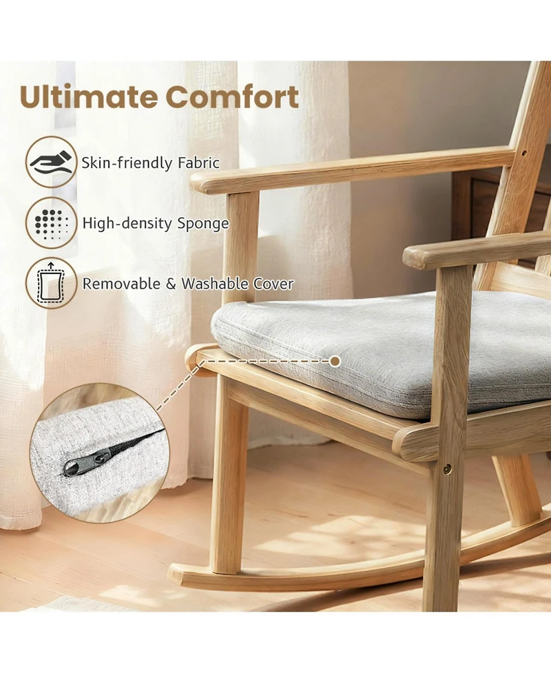 Sugift Solid Rubber Wood Rocking Chair with Removable Padded Seat Cushion