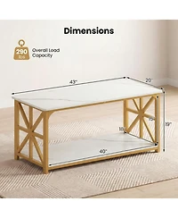 Sugift 43 Inch Faux Marble Coffee Table with X-Shaped Carbon Steel Frame