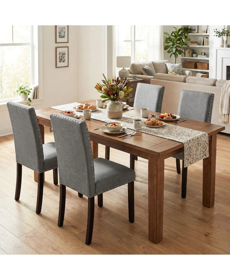 Sugift Dining Chairs Set of 4 with Bent Wood Legs Thick Cushions and Nailhead Trim Accents