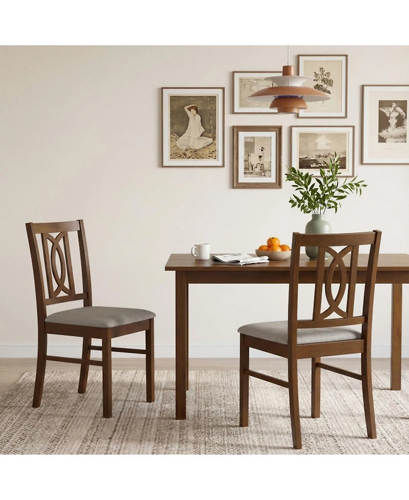 Sugift Farmhouse Dining Room Chairs Set of 2 Hollowed Backrest Design with Faux Linen Cushioned Seats