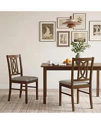 Sugift Farmhouse Dining Room Chairs Set of 2 Hollowed Backrest Design with Faux Linen Cushioned Seats