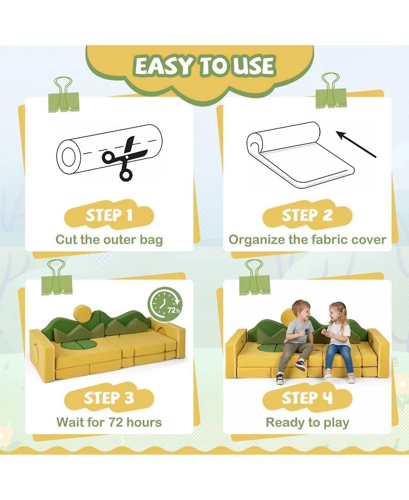 Slickblue 19-Piece Modular Kids Play Sofa for Creative Building and Indoor Play
