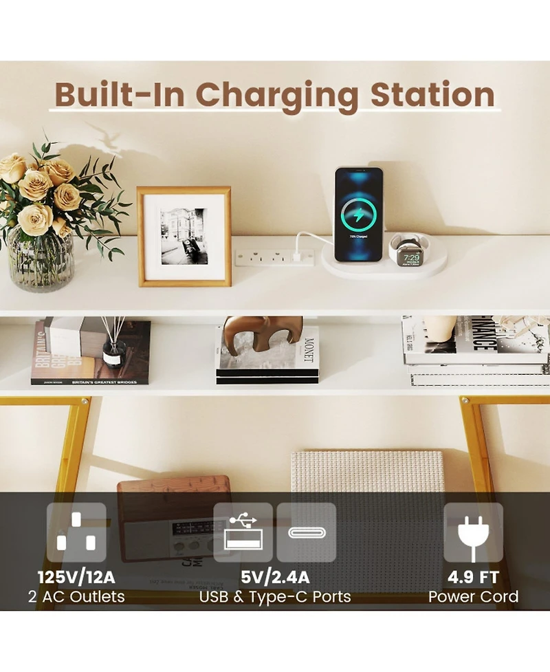 Sugift Slim 40 Inches Console Table with Charging Station and App-Controlled Rgb Lights