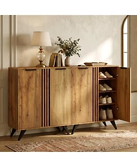 Sugift 4-Tier Freestanding Shoe Storage Cabinet with 2 Doors Hidden Entryway Organizer