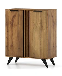 Sugift 4-Tier Freestanding Shoe Storage Cabinet with 2 Doors Hidden Entryway Organizer