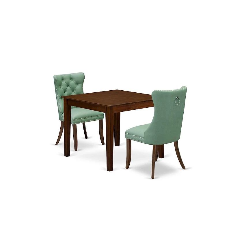 East West Furniture 3 Piece Dining Room Table Set Contains a Square Solid Wood Table