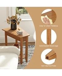 Sugift 2-Tier Wedge Narrow End Table with Storage Shelf and Solid Wood Legs