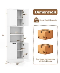 Sugift 75 Inch Freestanding Kitchen Pantry Cabinet Tall Cupboard with 4 Doors and Shelves