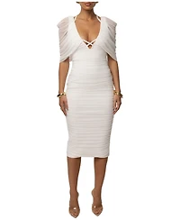 Jluxlabel Women's Timeless Drape Ruched V-Neck Cape-Sleeve Midi Dress